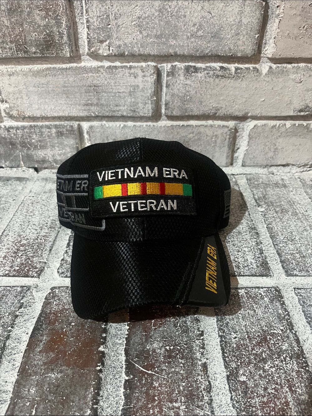 Vietnam Era Veteran Black Mesh Cap with Service Ribbon